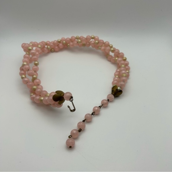 Vintage Pink and Champaign Faux Pearl Twisted Rope Style Necklace 18" - Picture 6 of 7